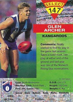 1994 Select AFL #147 Glenn Archer Back